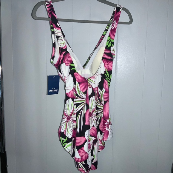 Jantzen Draped Surplice Mailot One Piece Swimsuit Sz 14 waist buckle detail New - Picture 3 of 5
